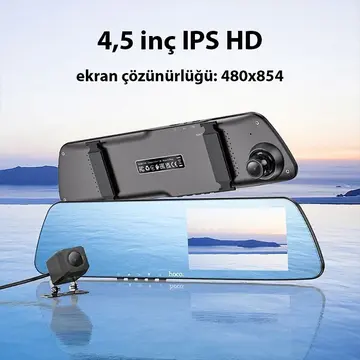 Hoco DV4  DVR Ön Ve Arka Sürüş Kaydedici 45 İnç LCD Dikiz Aynası Araç kamerası