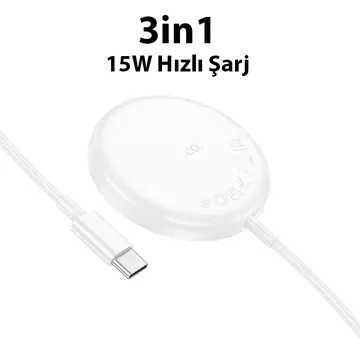 HOCO CW50 15W AirPods + Apple Watch+iPhone 3in1 Kablosuz Manyetik Hızlı Şarj Aleti