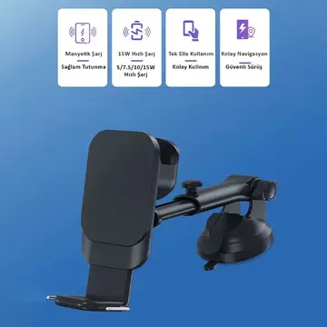 Ally Wireless Şarjlı 3in1 Torpido Üstü Ve Havalandırma Telefon Kulaklık Saat Tutucu