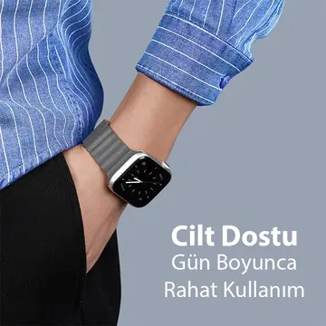 DUX DUCIS Apple Watch 42/44/45MM için Manyetik Zincir Versiyon PU Deri Kayış Kordon