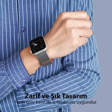 DUX DUCIS Apple Watch 42/44/45MM için Manyetik Zincir Versiyon PU Deri Kayış Kordon