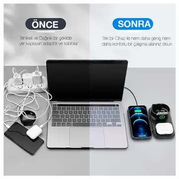 ALLY W66 15W 3 in1 Android + iPhone Taşınabilir Mini Kablosuz Hızlı Şarj Standı