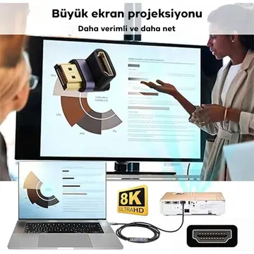 ALLY HDMI To HDMI 8K 2.1UHD 90 Derece Mıknatıs Başlıklı Çevirici Otg Adaptör