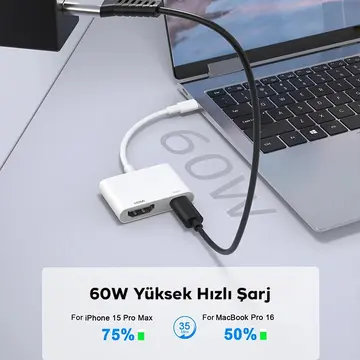 ALLY  İPhone 15 Type-c to Type-c + HDMI Çevirici Kablo Dijital AV Adaptörü
