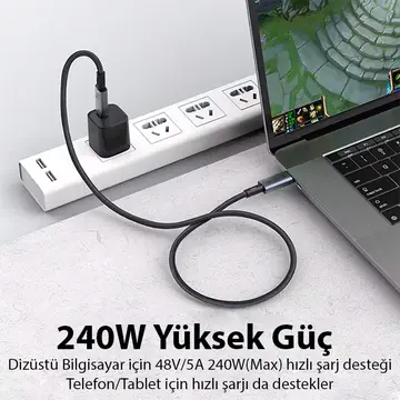 ALLY 40Gbps 240W Type-C 8K Görüntü ve Hızlı Data Şarj Kablosu