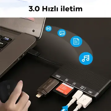 ALLY NK-1048HD 6in1 USB + Type-C + Lightning + SD-TF Kart Okuyucu Çevirici Adaptör