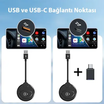 USB+Type-C Apple Kablosuz Wireless Carplay Adaptör Çevirici -Youtube Netflix Tiktok Video Yansıtıcı
