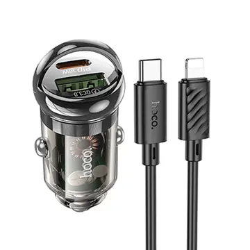 HOCO Z53A Vision PD30W Type-C + USB QC3.0 Girişli Araç Çakmaklık Hızlı Şarj Aleti + Type-C to iPhone