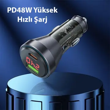 HOCO NZ12B Unimpeded PD48W USB + Type-C Araç Çakmaklı Hızlı Şarj Aleti + Type-C to Type-C Kablo