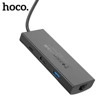 Hoco HB44 Type-C to HDMI + RJ45 + 100Mbps + SD/TF + USB3.0 + USB2.0 PD + 4K 30Hz Hub