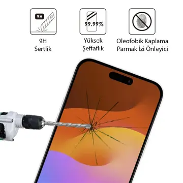 Ally iPhone 15 Pro Max Full Glue Tempered Kırılmaz Cam Ekran Koruyucu