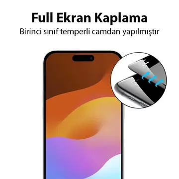 Ally iPhone 15 Pro Full Glue Tempered Kırılmaz Cam Ekran Koruyucu