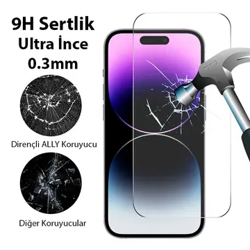 Ally iPhone 15 Pro Full HD Tempered Kırılmaz Cam Ekran Koruyucu