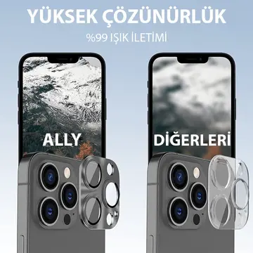 ALLY iPhone 15 Pro-15 Pro Max Metal Tempered Kamera Lens Koruyucu