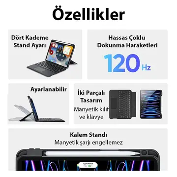 Dux Ducis iPad Pro 12.9 DK Series Kablosuz Bluetooth Klavye Touchpad Kılıf