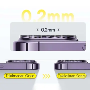 Baseus iPhone 15 Pro/15 Pro Max için Crystal Serisi HD Cam Kamera Koruyucu 2 Adet Set