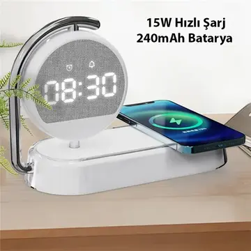 ALLY K01T 15W Led Işıklı Kablosuz Şarj Cihazı Çalar Saat