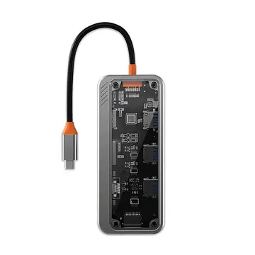 ALLY SW1V-PRO Type-c To USB3.0 3adet+ 3.5mm+ HDMI+ VGA+ SD + TF + Ethernet Çoğaltıcı Transparan Hub