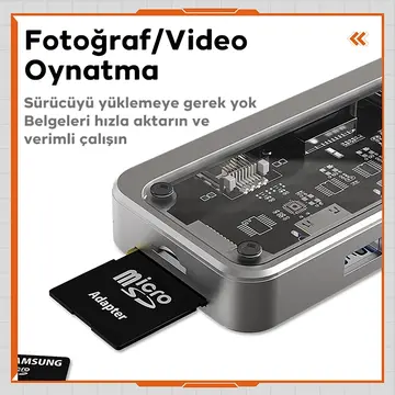 ALLY SW1V-PRO Type-c To USB3.0 3adet+ 3.5mm+ HDMI+ VGA+ SD + TF + Ethernet Çoğaltıcı Transparan Hub