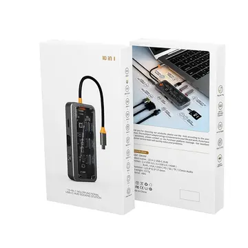 ALLY SW1V-PRO Type-c To USB3.0 3adet+ 3.5mm+ HDMI+ VGA+ SD + TF + Ethernet Çoğaltıcı Transparan Hub