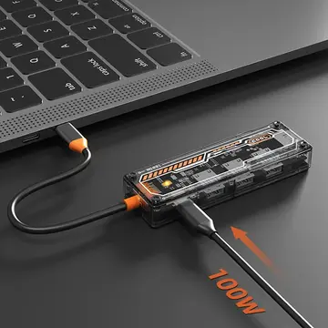 ALLY 6in1 Type-c To USB3.0 + USB2.0 + Type-c PD 100W + HDMI + VGA + 3.5mm  Çoğaltıc Transparanı Hub