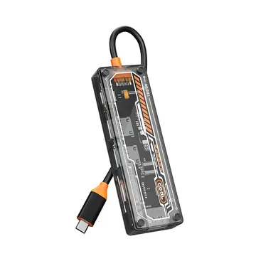 ALLY 6in1 Type-c To USB3.0 + USB2.0 + Type-c PD 100W + SD + TF + HDMI  Çoğaltıcı Transparan Hub
