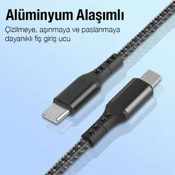 ALLY 1mt 27W Type-C To iPhone Lightning Süper Hızlı Data ve Şarj Kablosu Akım ve Isı Korumalı Halat
