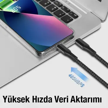 ALLY 1mt 27W Type-C To iPhone Lightning Süper Hızlı Data ve Şarj Kablosu Akım ve Isı Korumalı Halat