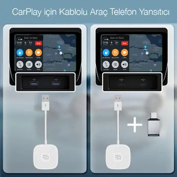 Apple iPhone USB+Lightning Carplay Mirror Adaptör Çevirici -Youtube Netflix Tiktok Video Yansıtıcı