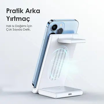 Duzzona 15W Katlanır 3 in 1 Telefon Kulaklık Saat Kablosuz Şarj Standı
