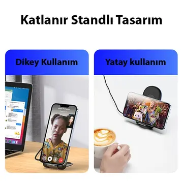 Duzzona W2 Katlanır Standlı 15W Hızlı Şarj Wireless Kablosuz Şarj Cihazı