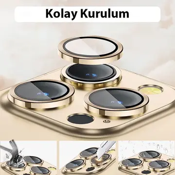 ALLY iPhone 14 Pro-14 Pro Max 3D Metal Çerçeveli Kamera Lens Koruyucu