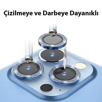 ALLY iPhone 14 Pro-14 Pro Max Diamond Taş İşlemeli Alüminyum Alaşımlı Kamera Lens Koruyucu