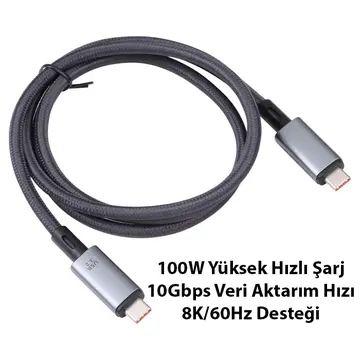 Ally USB 3.2 100W Type-C to Type-C 8K Görüntü-Data ve Ultra Hızlı Şarj Kablosu 1 Metre