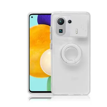 Ally Xiaomi Mi 11 Pro Kılıf Sürgülü Kamera Lens Korumalı Yüzük Standlı Silikon Kılıf