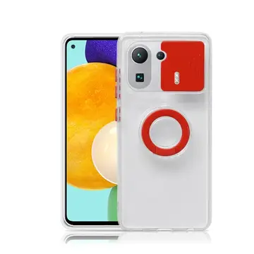 Ally Xiaomi Mi 11 Pro Kılıf Sürgülü Kamera Lens Korumalı Yüzük Standlı Silikon Kılıf