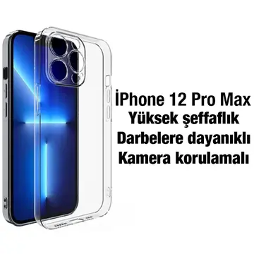 Ally iPhone 12 Pro Max 6.7inç Kılıf Kamera Korumalı Ultra İnce Şeffaf Silikon Kılıf