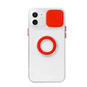 Ally iPhone 12 6.1inç Kılıf Sürgülü Kamera Lens Korumalı Yüzük Standlı Silikon Kılıf