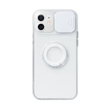 Ally iPhone 12 6.1inç Kılıf Sürgülü Kamera Lens Korumalı Yüzük Standlı Silikon Kılıf