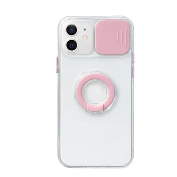 Ally iPhone 12 6.1inç Kılıf Sürgülü Kamera Lens Korumalı Yüzük Standlı Silikon Kılıf