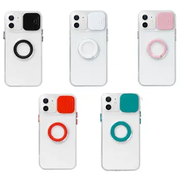 Ally iPhone 12 6.1inç Kılıf Sürgülü Kamera Lens Korumalı Yüzük Standlı Silikon Kılıf