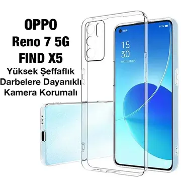 OPPO Reno 7 5G FIND X5 Kılıf Kamera Korumalı Ultra İnce Şeffaf Silikon Kılıf