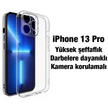 Ally iPhone 13 Pro 6.1inç Kılıf Kamera Korumalı Ultra İnce Şeffaf Silikon Kılıf