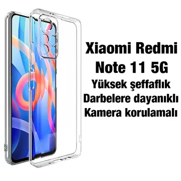 Ally Xiaomi Redmi Note 11 5G Kılıf Kamera Korumalı Ultra İnce Şeffaf Silikon Kılıf