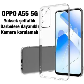 Ally OPPO A55 5G Kılıf Kamera Korumalı Ultra İnce Şeffaf Silikon Kılıf