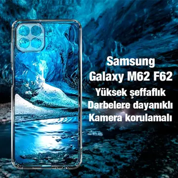 Ally SM Galaxy M62 F62 Kılıf Kamera Korumalı Ultra İnce Şeffaf Kılıf