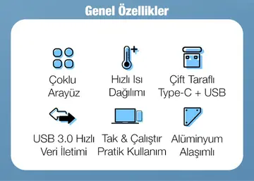 ALLY A-807 5in1 Type-C + USB Girişli USB 3.0 Çoğaltıcı Hub Adaptör