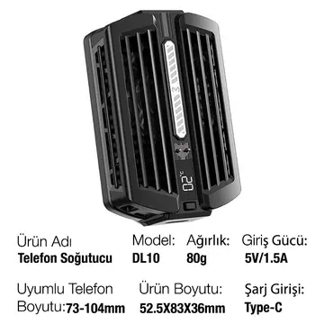 MEMO DL10 Dijital Gösterge 2000mAh Powerbankli Telefon Soğutucu Fan Radyatör