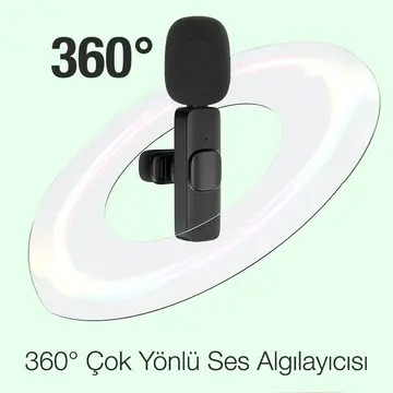 Ally K8 Lightning iPhone Tak Konuş Wireless Kablosuz Mini Yaka Mikrofonu Canlı Yayın Mikrofonu