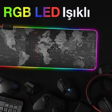 ALLY Dünya Desenli RGB Led Işıklı Oyuncu Mouse Pad 300*800*4MM
